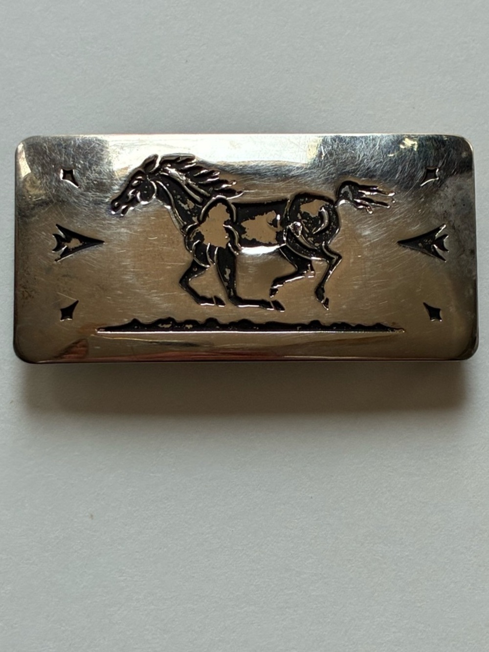 Vintage Silver Western Horse Belt Buckle by Chambers Belt Co. Made in USA